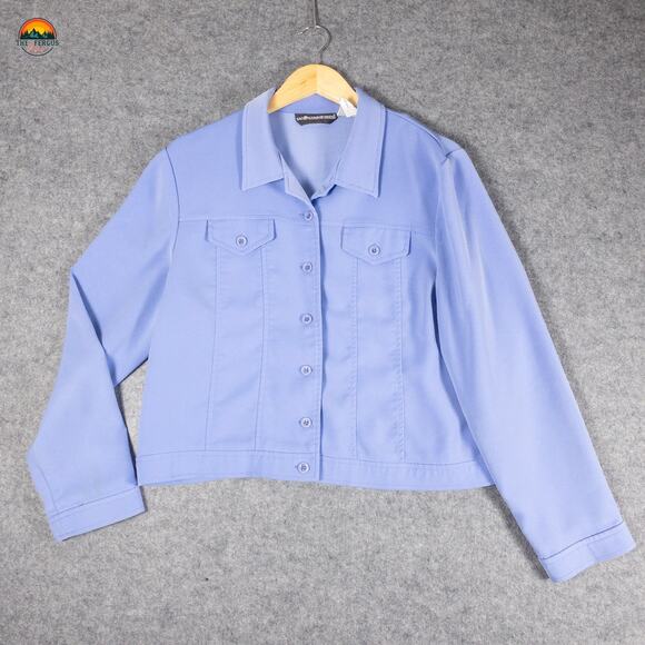 Sag Harbor Button Front Jacket Blue Long Sleeve Collared Women's Size 16 - Picture 1 of 8